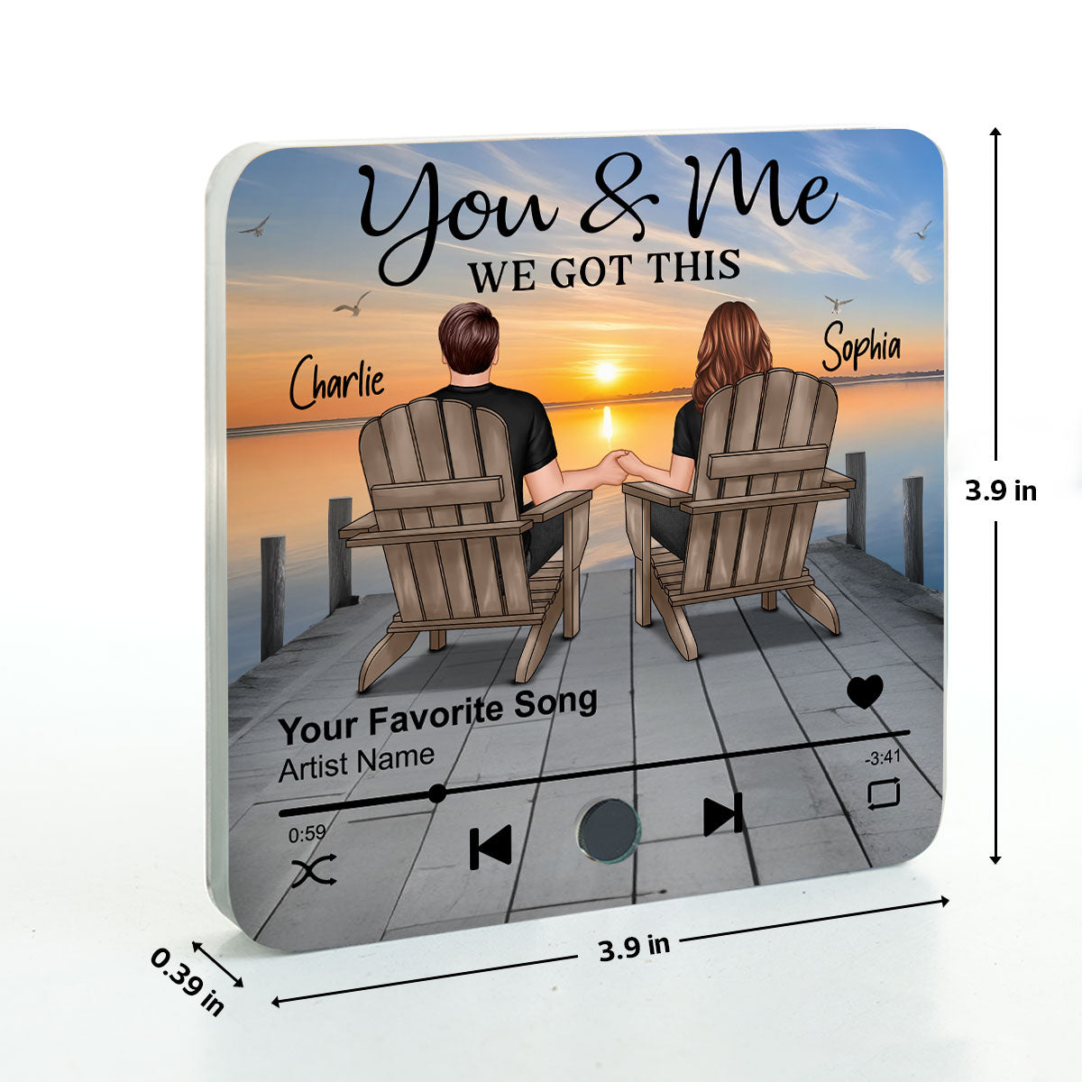 Eternal Love Couple Sitting On The Lake Dock - Personalized Music Fridge Magnet - Heartfelt Gift For Couple, For Him, For Her, Husband, Wife