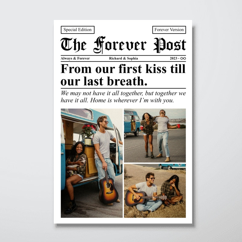 Couple Newspaper Anniversary Gift  Gift Photo Collage Personalized Poster