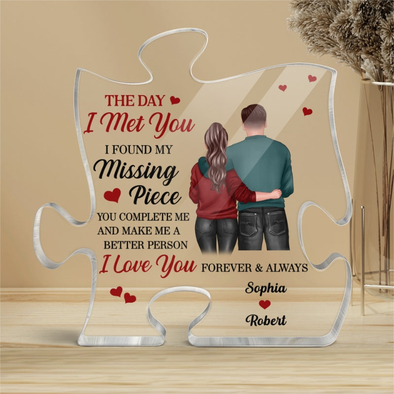 Back View Couple Standing Found My Missing Piece Valentine‘s Day Anniversary Gift For Him For Her Personalized Puzzle Acrylic Plaque