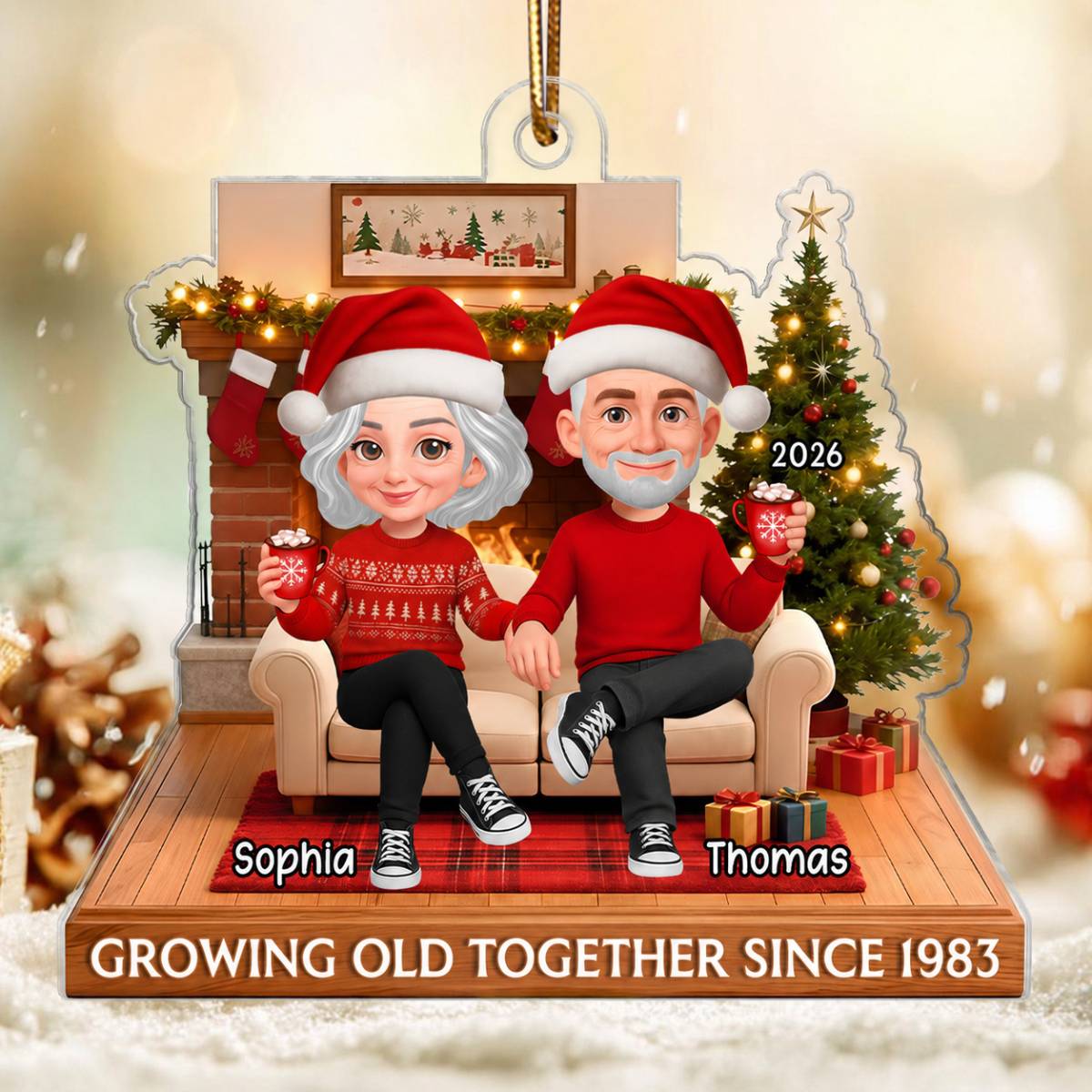 3D Effect Christmas Couple Cozy Christmas - Personalized Acrylic Ornament - Heartfelt Gift For Couple