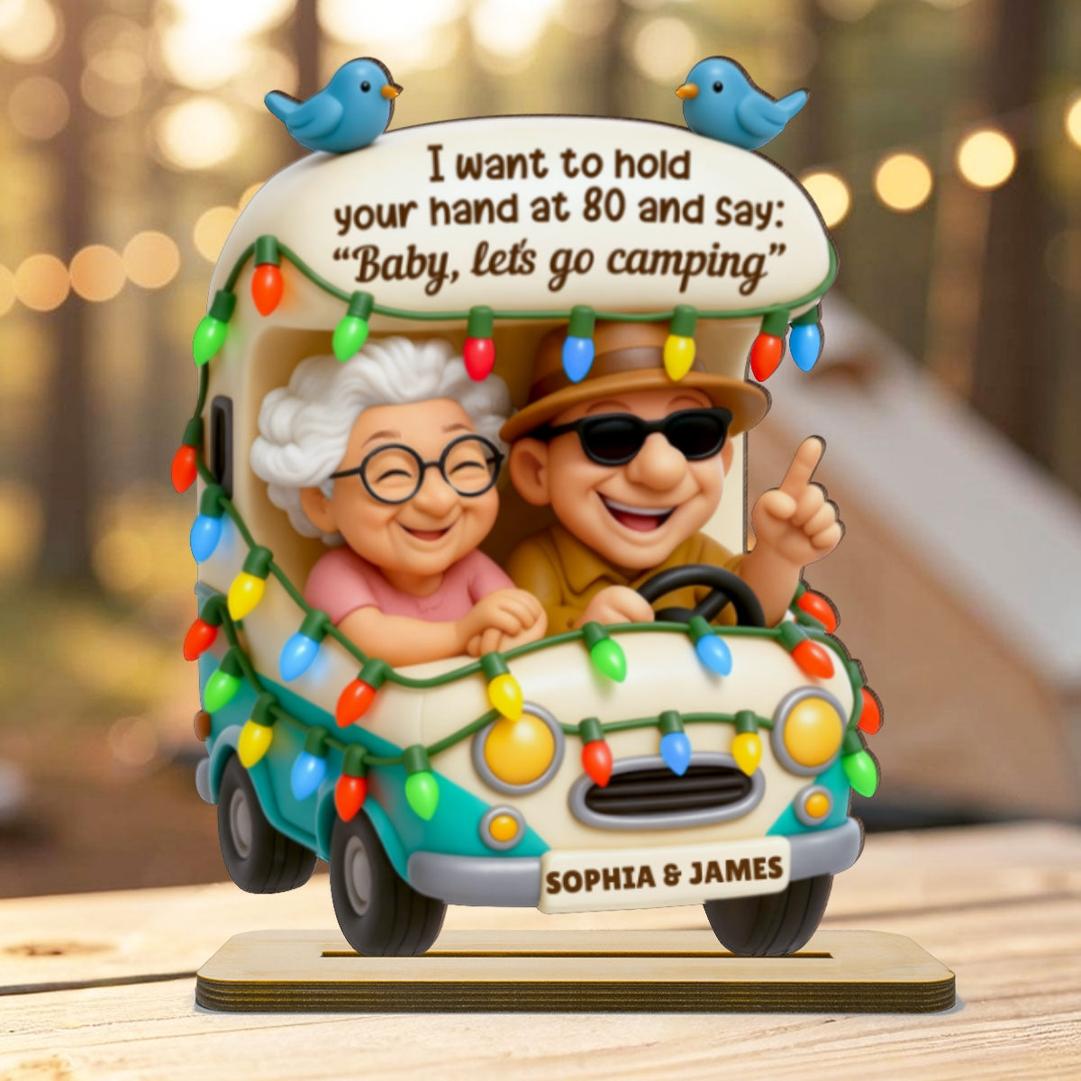 Baby Let's Go Camping Old Couple - Personalized Wooden Plaque - Gift For Him, Gift For Her, Gift For Couple