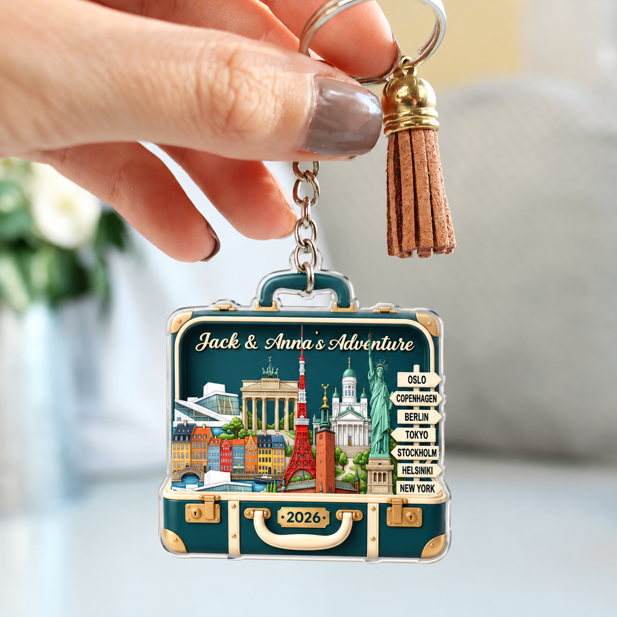 Custom Travel Adventure Suitcase 2D Flat Printed - Personalized Acrylic Keychain - Traveling Destination Keepsake, Christmas Gift For Traveling Lovers