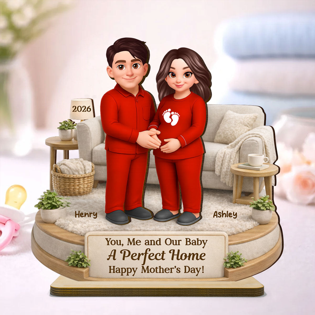 You Me And Our Baby - Personalized 2-Layered Wooden Plaque - Heartfelt Mother's Day Gift for Pregnant Wife