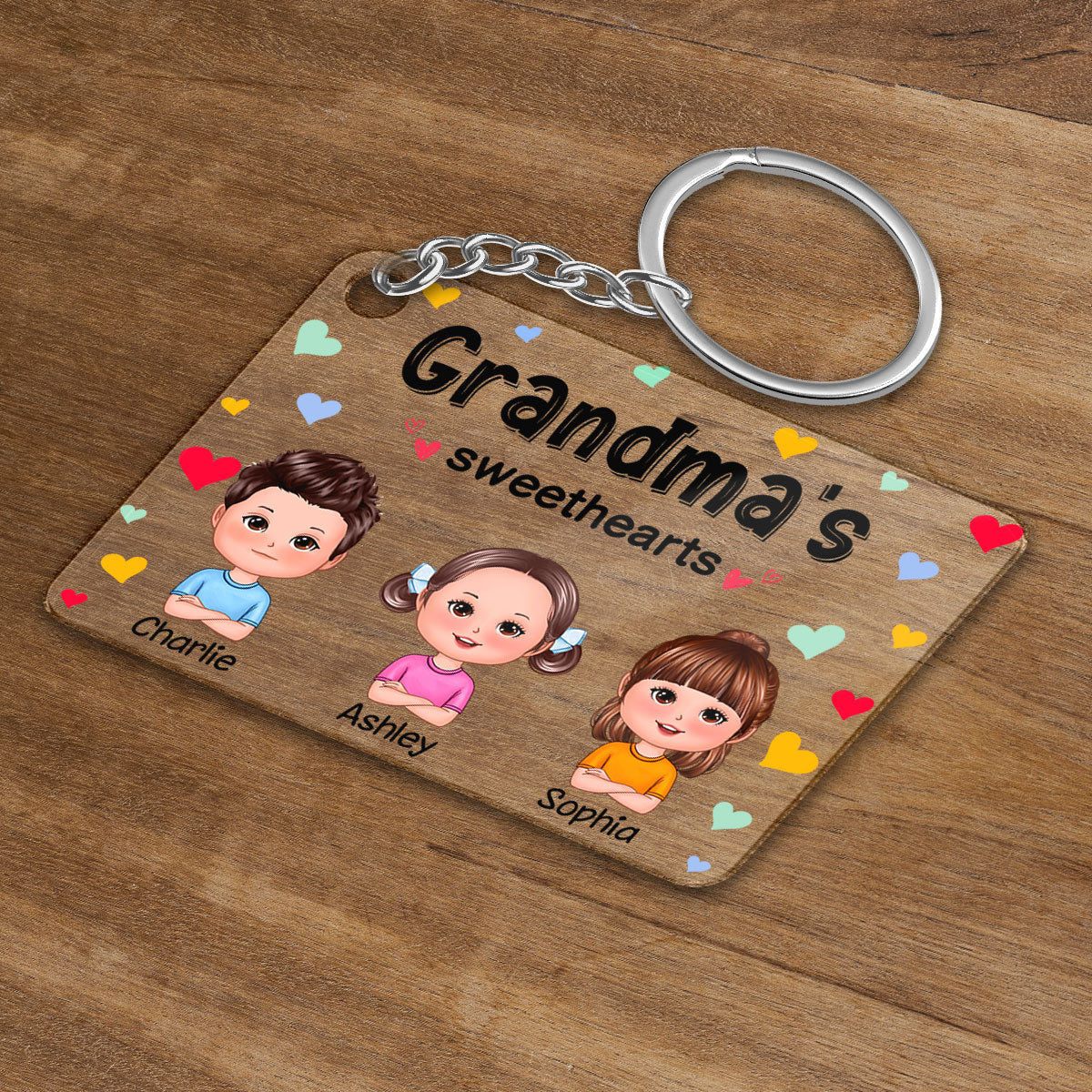 Grandma‘s Sweethearts Cute Doll Kids Colorful Hearts Personalized Acrylic Keychain