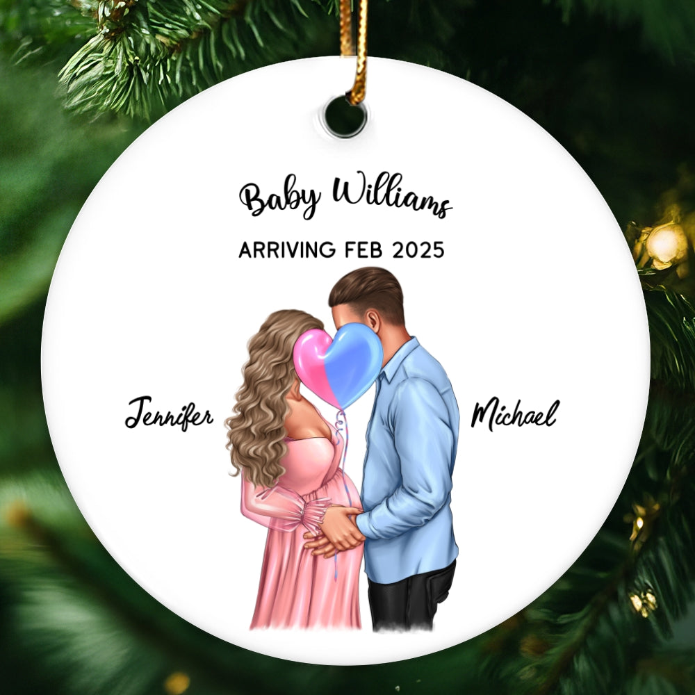 Personalized Kissing Pregnant Couple Ornament, Expecting Family, Baby Coming Soon, Pregnancy Announcement Personalized Ornament