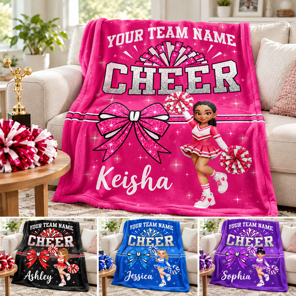Cheerleader Cheer Custom Name Team Name - Personalized Fleece Blanket - Christmas Gift For Cheerleaders, Daughter, Granddaughter