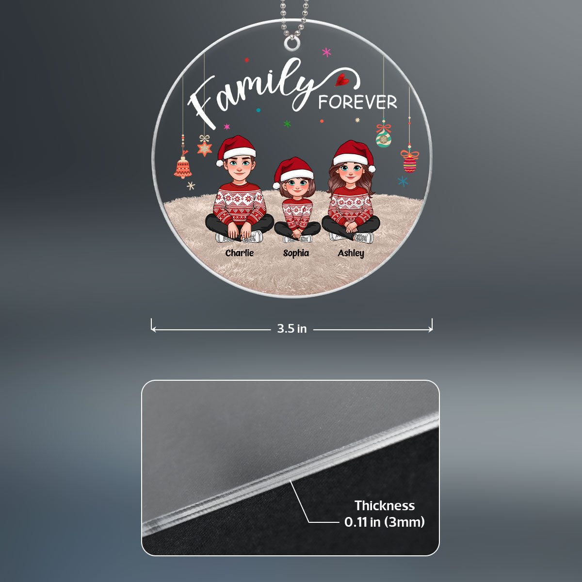 Animated Family Forever Christmas Personalized Acrylic Ornament