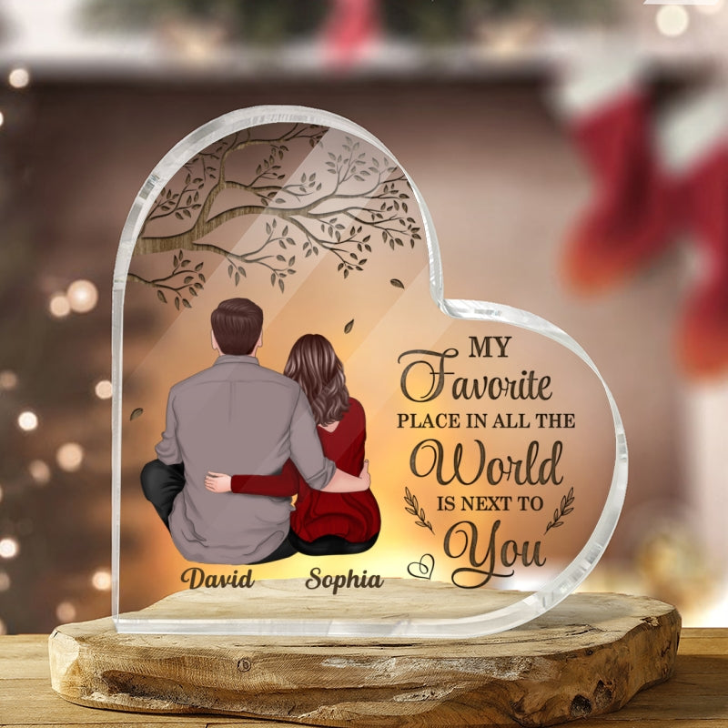 Back View Couple Sitting Under Tree Personalized Acrylic Heart Plaque