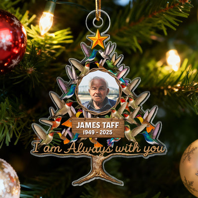Humming Bird Christmas Tree Custom Photo Memorial - Personalized Acrylic Ornament