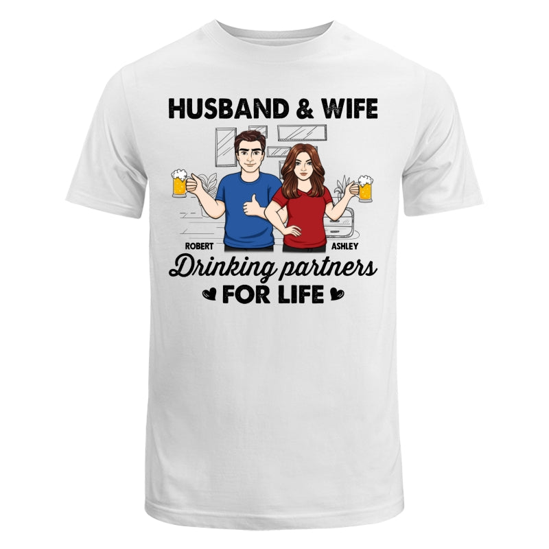 Husband & Wife Drinking Partners For Life Sketch Personalized Shirt