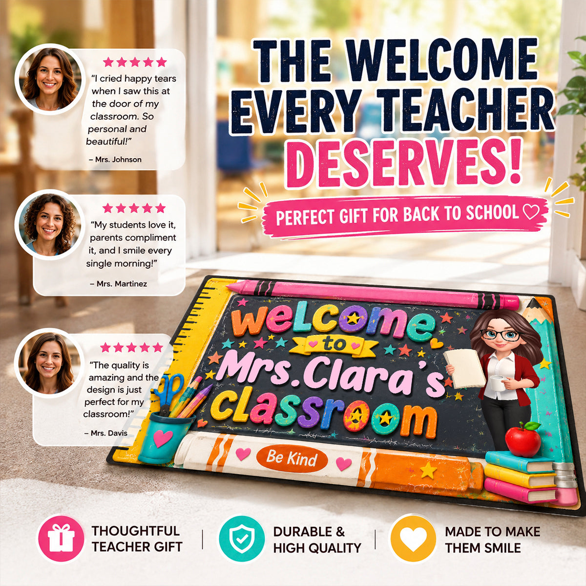 Be Kind Warm Welcome Teacher - Personalized Doormat - Back To School Gift For Teacher, Classroom Decor