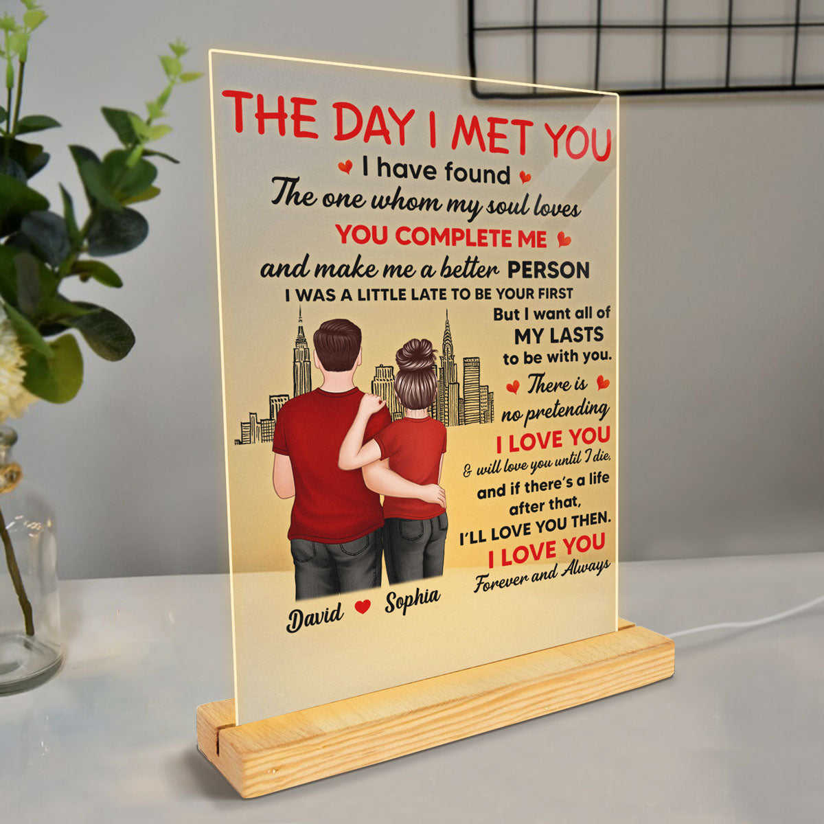 The Day I Met You Couple Personalized Plaque LED Night Light - Acrylic LED Lamp - Valentine‘s Day Gift For Him, For Her