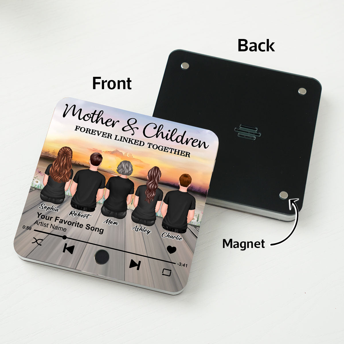 Mother & Daughters Sons Forever Linked Together Personalized Music Fridge Magnet, Heartfelt Gift For Mom