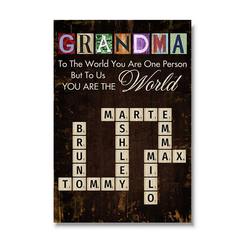 Grandma You Are The World Crossword Puzzle Art Home Decor Personalized Poster