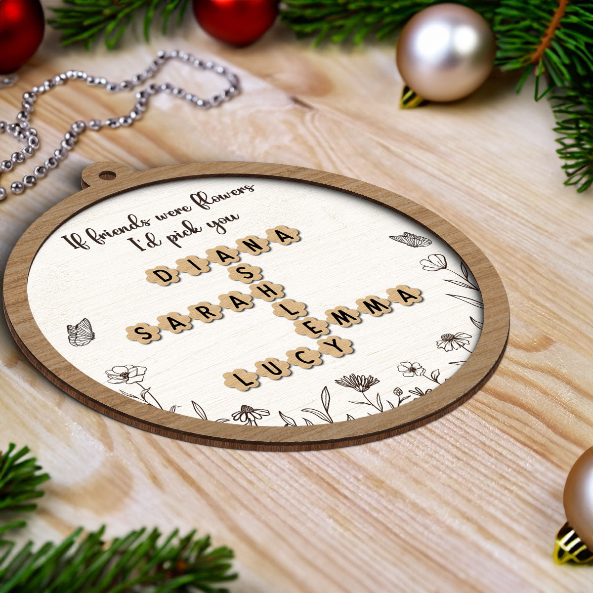 If Friends Sisters Were Flowers Crossword Puzzle Names Personalized 2-Layer Wooden Ornament