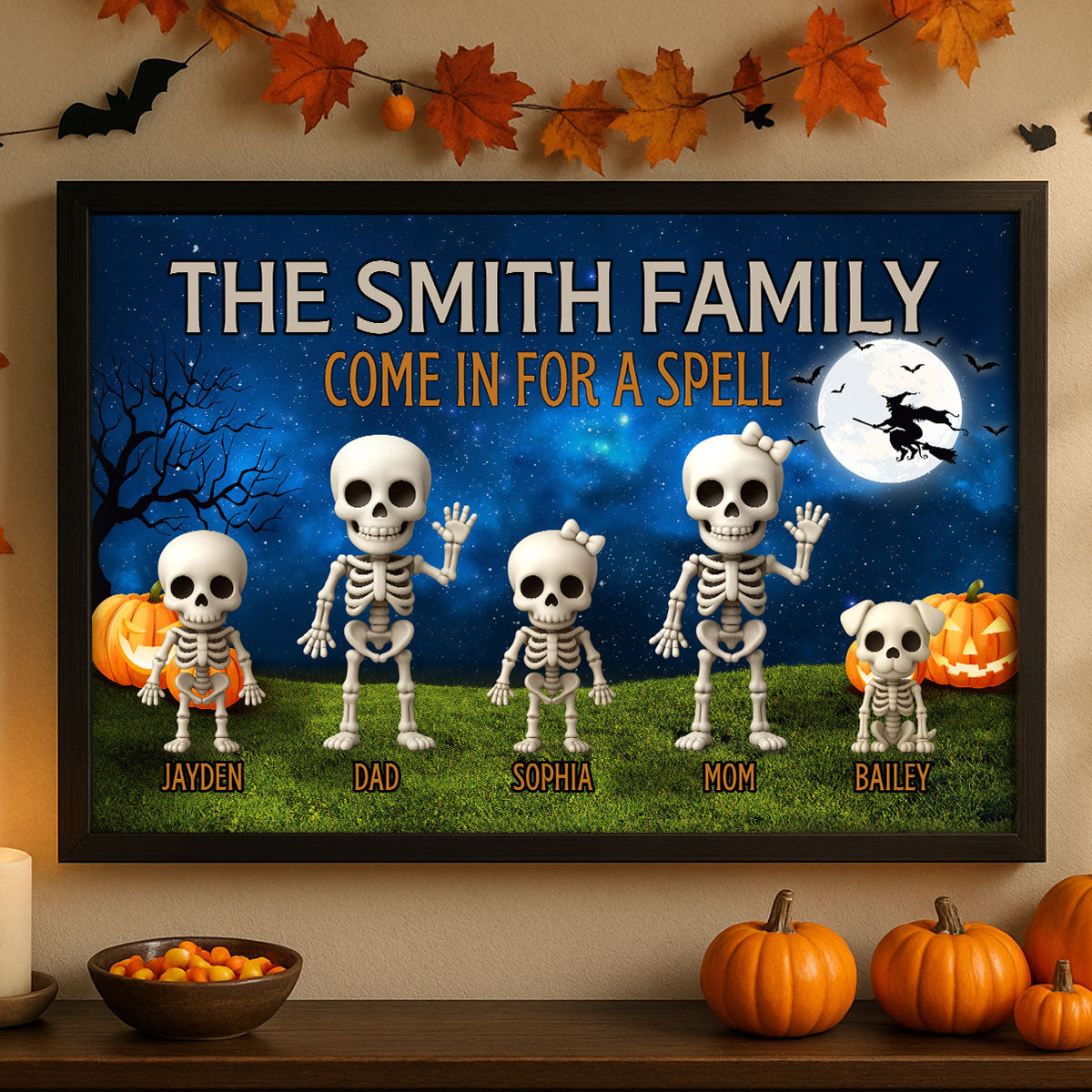 Halloween Funny Skeleton Family Personalized Poster, Halloween Decor| ?? Made in the USA