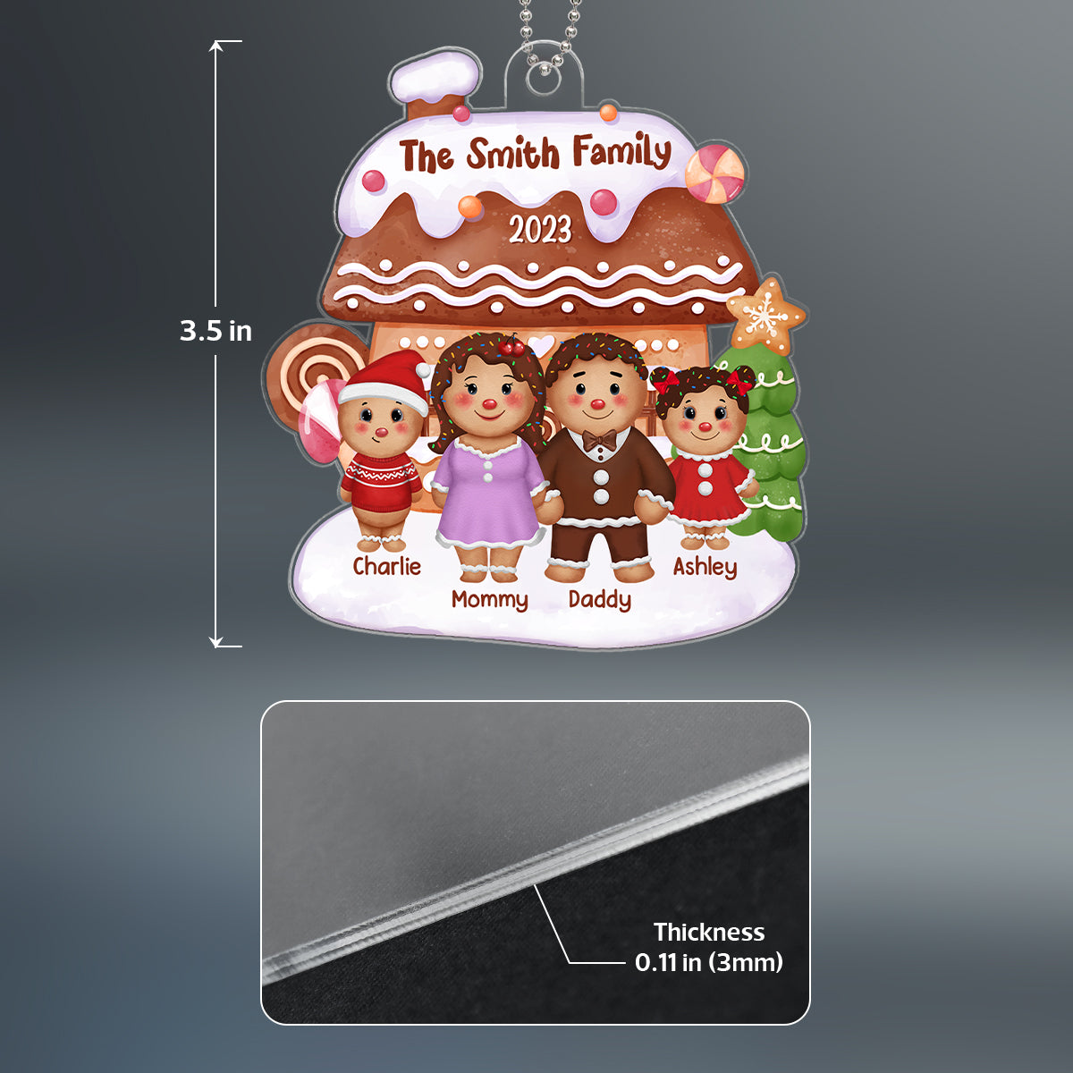 Gingerbread Family Standing Front House Personalized Acrylic Ornament