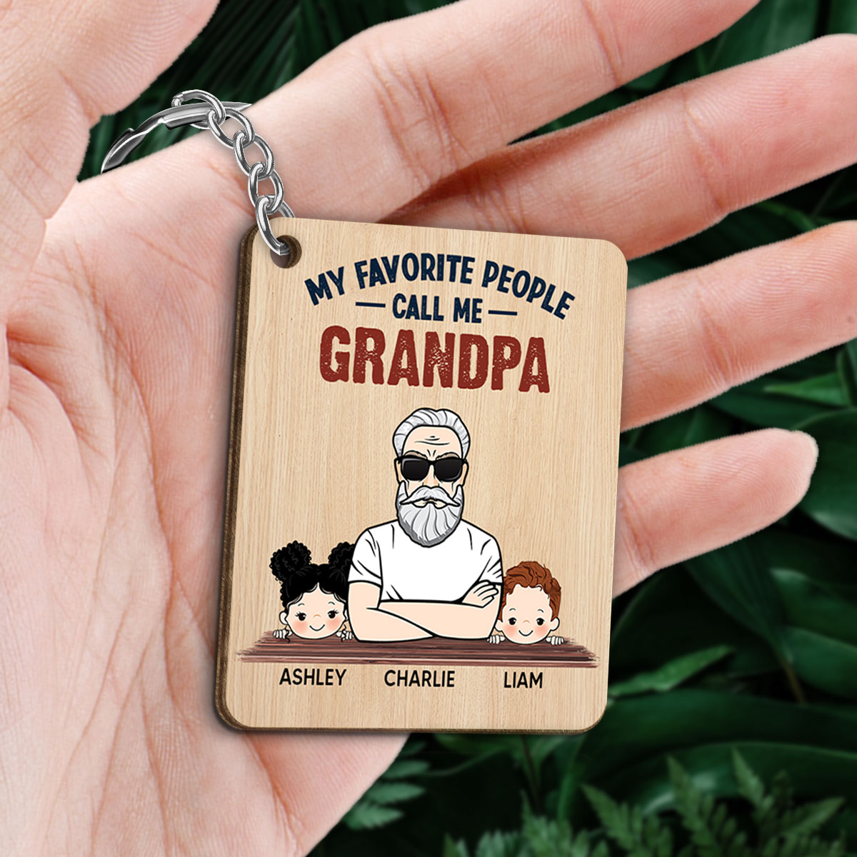 Favorite People Call Me Grandpa Dad Man And Kids Personalized Wooden Keychain
