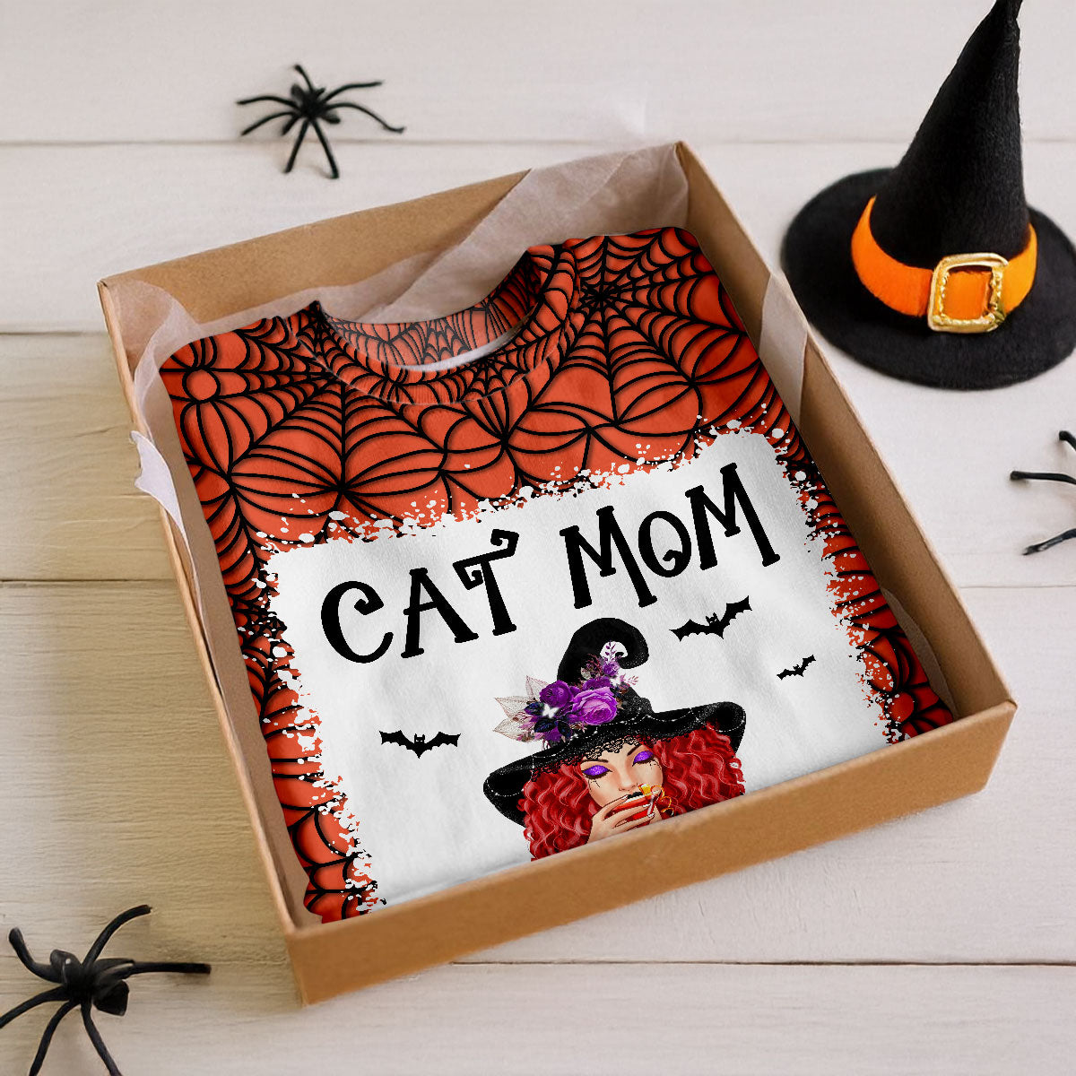 Halloween Spider Web Witch Cat Mom Personalized Shirt, Spooky Halloween Costume For Cat Lovers