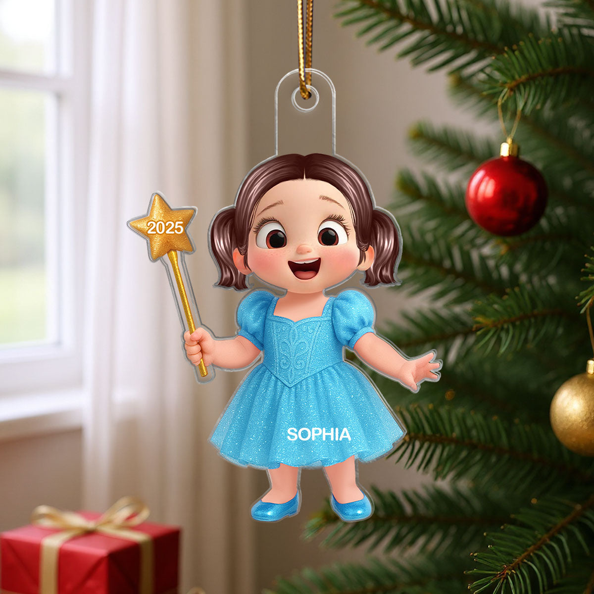 3D Effect Little Girl Princess Christmas Personalized Acrylic Ornament