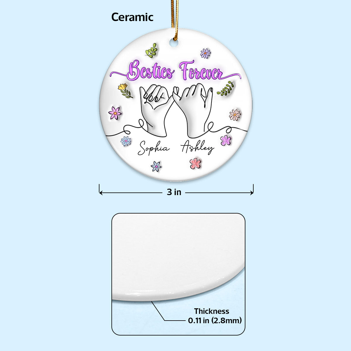 3D Inflated Besties Forever Pinky Promise Personalized Ceramic Ornament