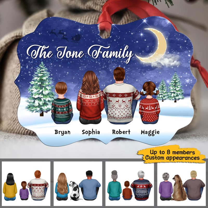 Family Dogs Sitting In Snow Personalized Christmas Ornament