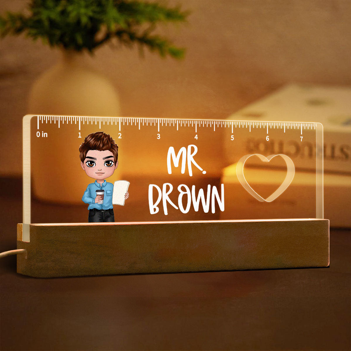 Doll Teacher Ruler Shape Personalized Acrylic LED Light