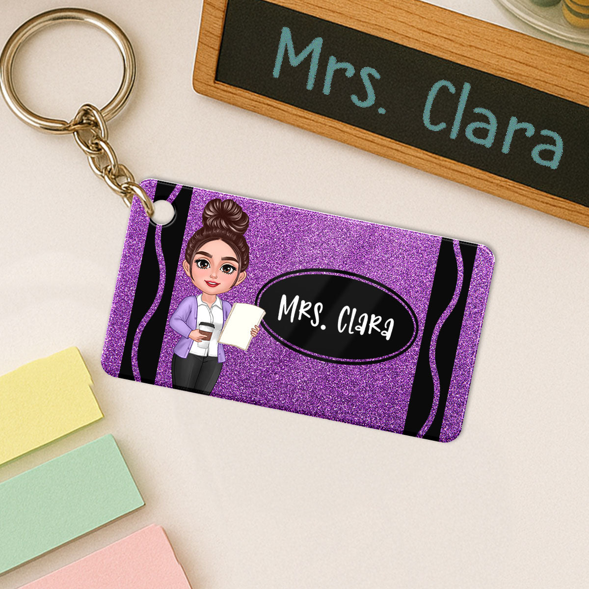 Teacher Crayon Personalized Acrylic Keychain, Back To School Gift For Teacher