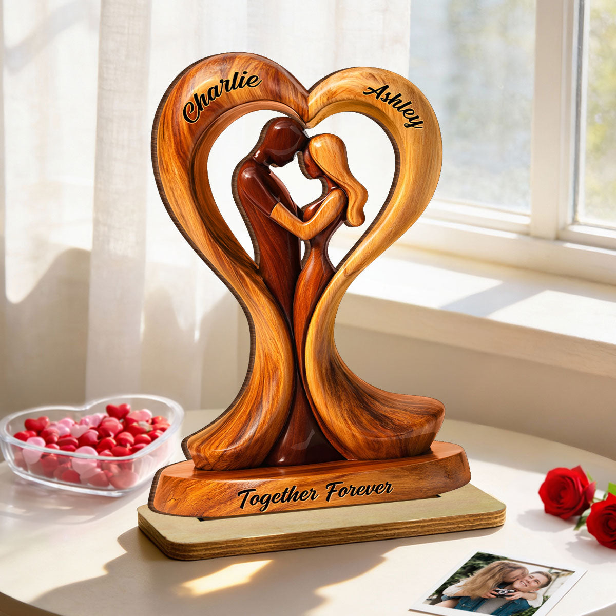 Together Forever Wooden Couple - Personalized 2-Layered Wooden Plaque - Anniversary, Valentine's Day Gift, Gift For Him, Gift For Her