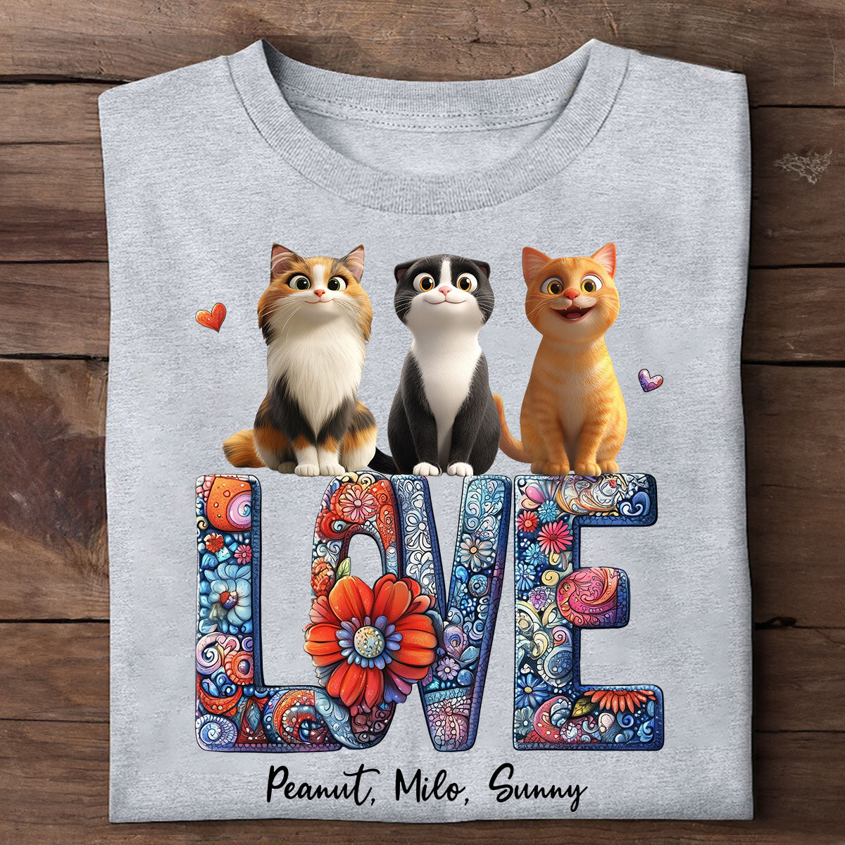 Love Mandala Pattern Cartoon Sitting Cats Personalized Shirt, Gift for Cat Moms