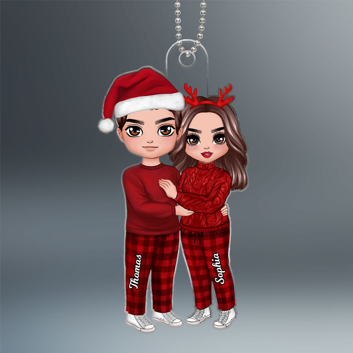 Christmas Doll Couple Standing Hugging Christmas Gift Personalized Acrylic Ornament
