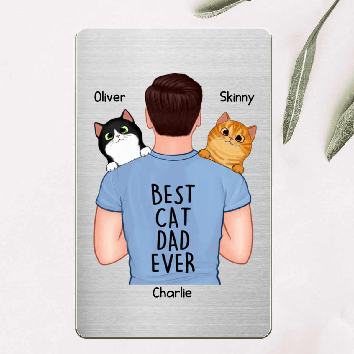 Man Carrying Cats Best Cat Dad Ever Gift For Cat Lovers Personalized Metal Wallet Card