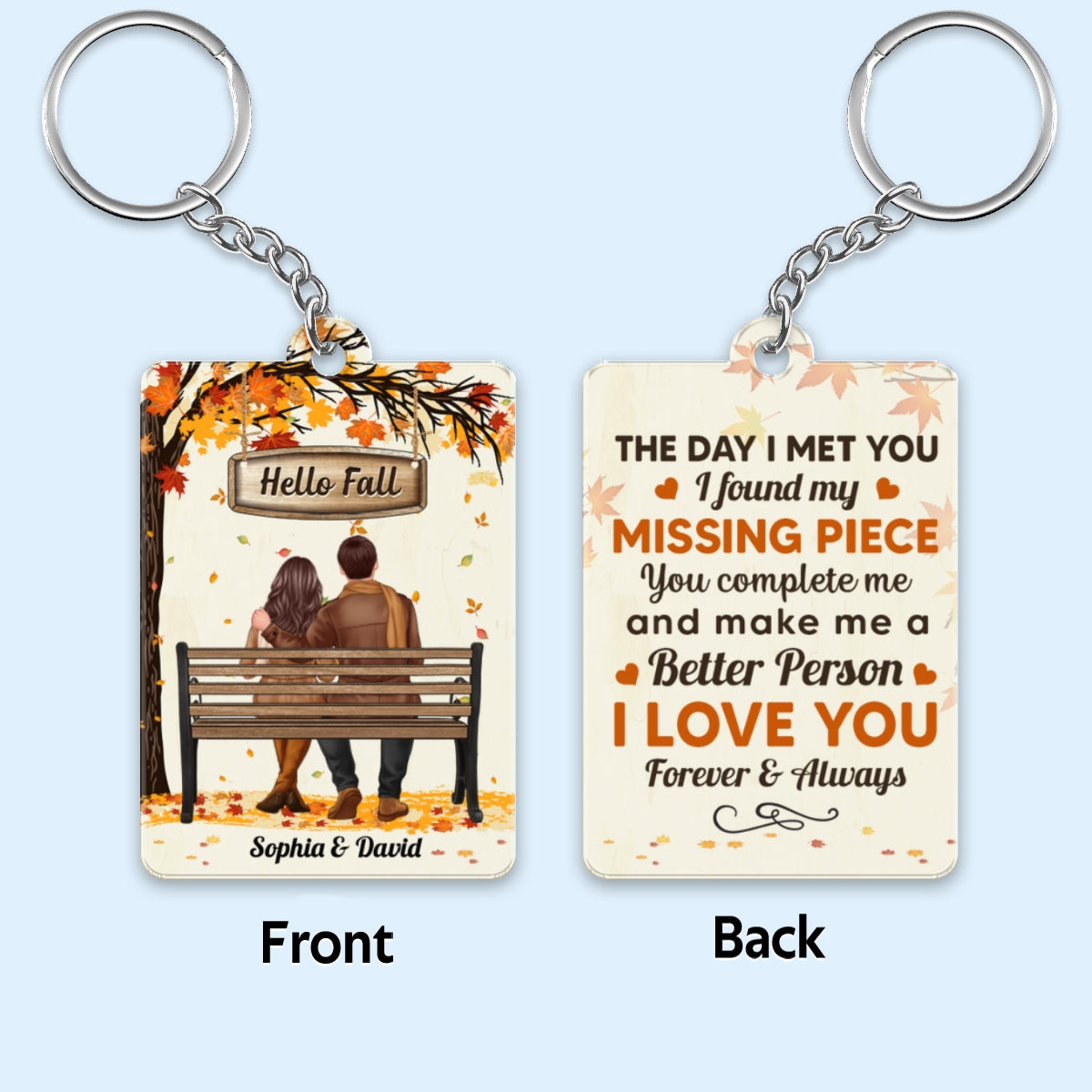 Fall Season Couple Sitting Back View Under Tree Personalized Acrylic Keychain