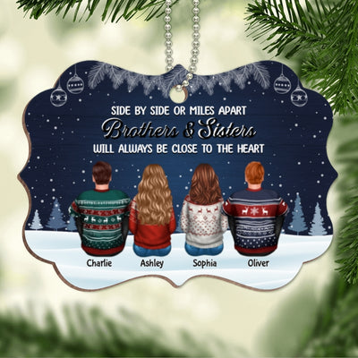 Christmas Night Side By Side Family Siblings Personalized Wooden Ornament