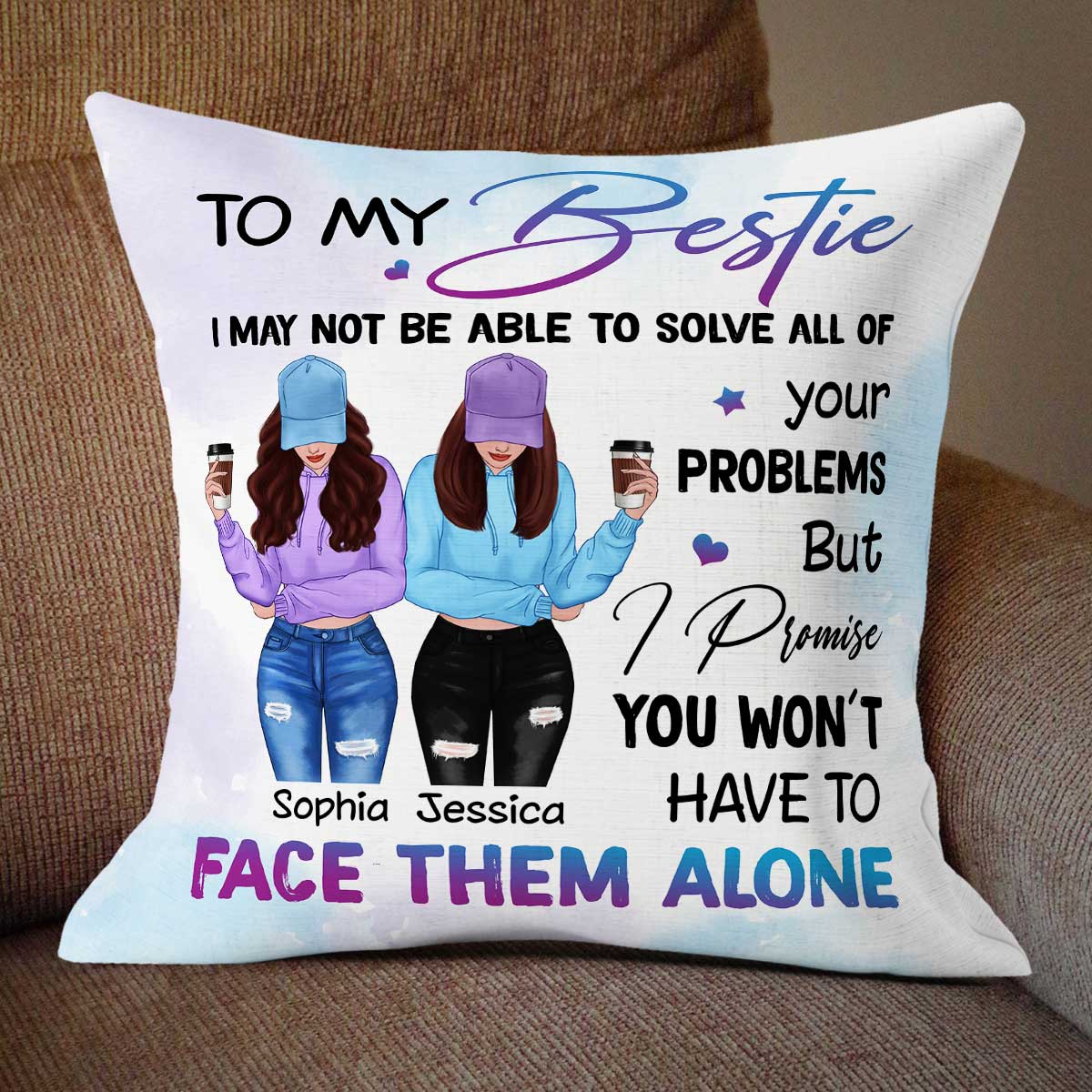 Front View Besties To My Bestie Gift For Best Friends Personalized Pillow