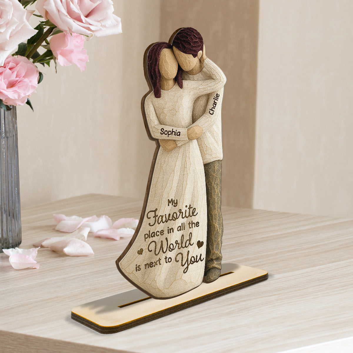 You Are My Happy Place 3D Effect Couple Personalized Standing Wooden Plaque, Gift For Him, Gift For Her