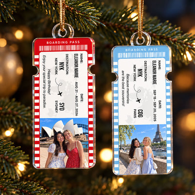 Travel Ticket Photo Keepsake - Personalized Acrylic Ornament - Gift for Best Friends, Couples & Travel Lovers