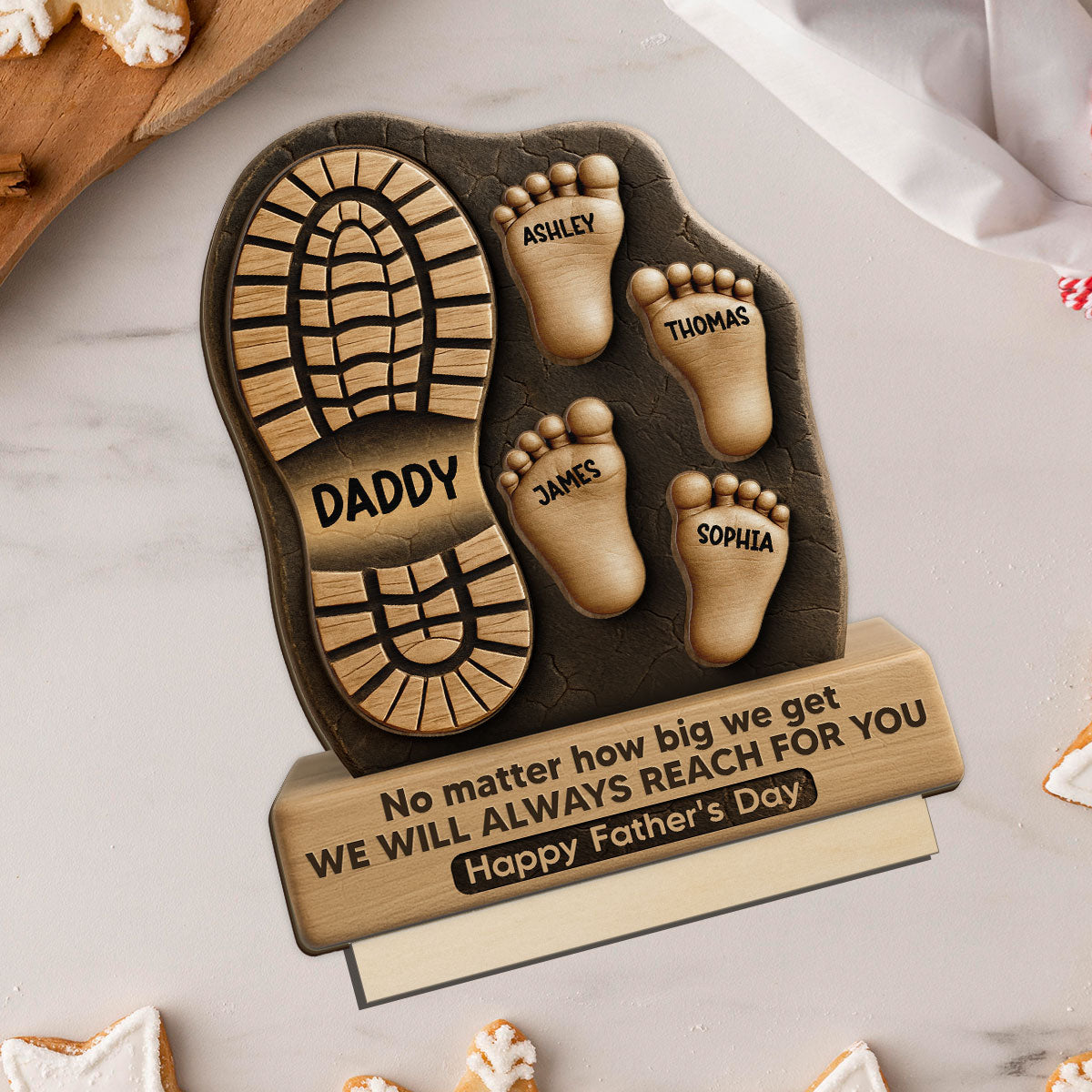 Dad No Matter How Big We Get Personalized 2-Layer Standing Wooden Plaque| Unique Father's Day Gift For Dad