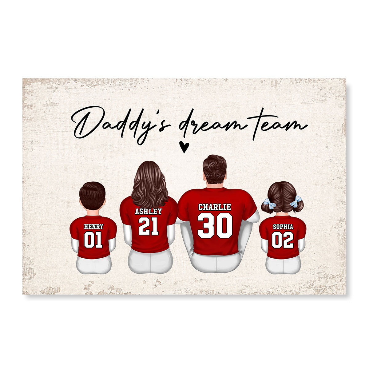 Daddy's Team Football Family Sitting Personalized Poster, Gift For Family, Dad, Grandpa, Husband
