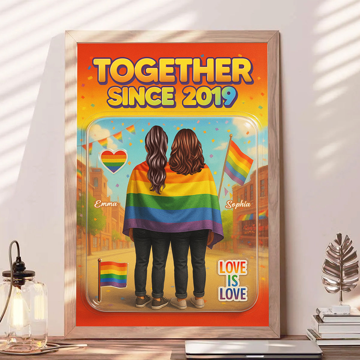 Pride Month LGBT Couple Custom Figure Personalized Poster, Gift For Couple