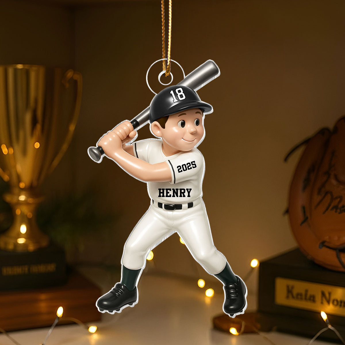 Cute Baseball Player 3D Effect, Personalized Acrylic Flat Ornament, Gift for Son, for Daughter, for Grandson, for Granddaughter