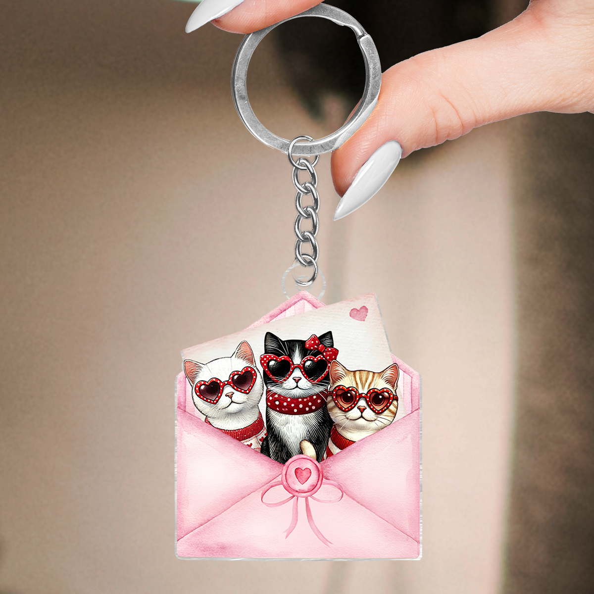 Cute  Cat In Letter Envelope Personalized Acrylic Keychain, Gift for Cat Mom, Cat Dad
