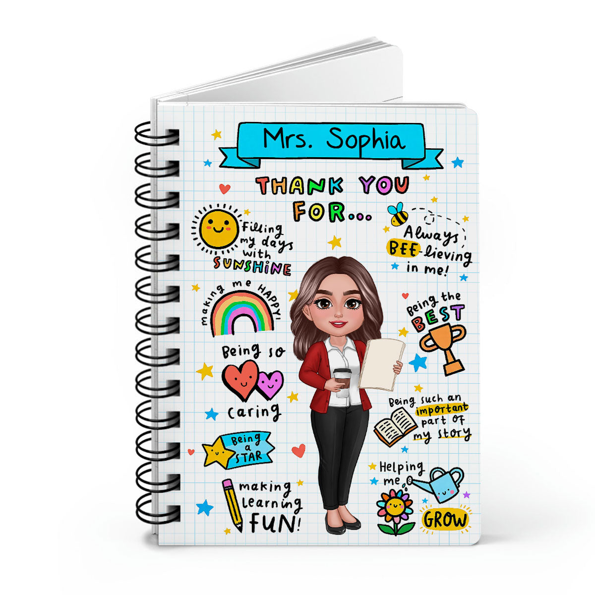Message To Teacher Appreciation Gift Personalized Spiral Notebook Journal, Back To School Gift For Teacher