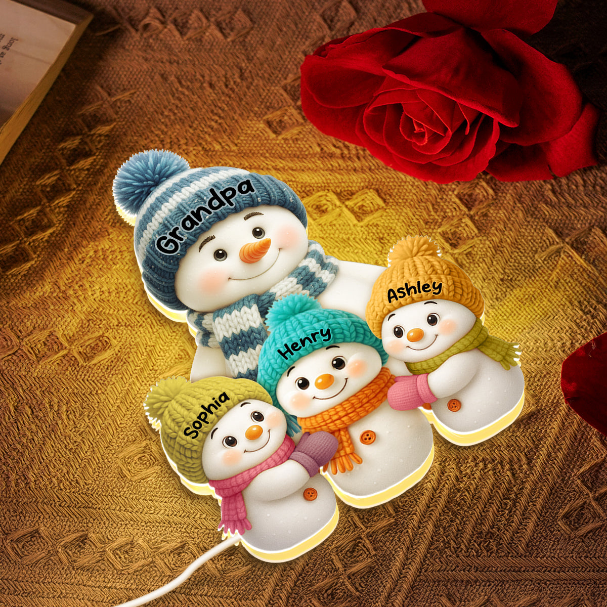 Snowman Grandpa and Grandkids Personalized Light Box - Christmas Gift for Grandpa