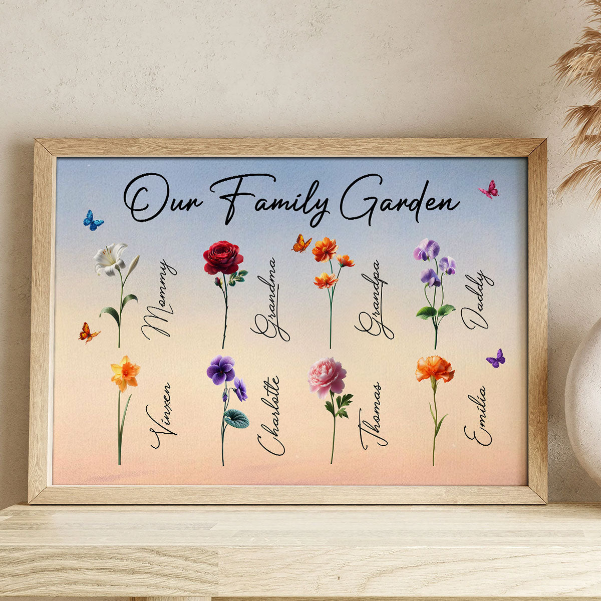 3D Effect Birth Month Flowers Our Family Garden Personalized Poster, Gift For Mom, Grandma