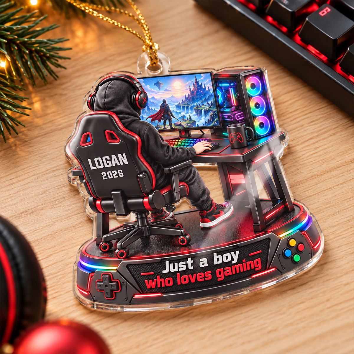 Just a Boy Girl Who Loves Gaming - Personalized Acrylic Ornament - Christmas Gift for Son, Grandson, Daughter, Granddaughter