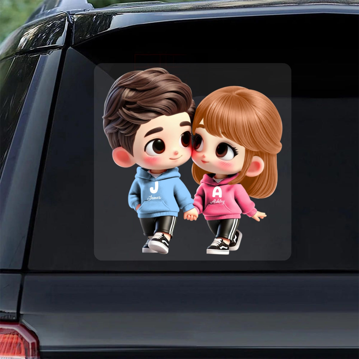 3D Effect Cute Cartoon Couple Holding Hands Personalized Car Decal, Window Sticker, Anniversary &  Gift for him, Gift for her