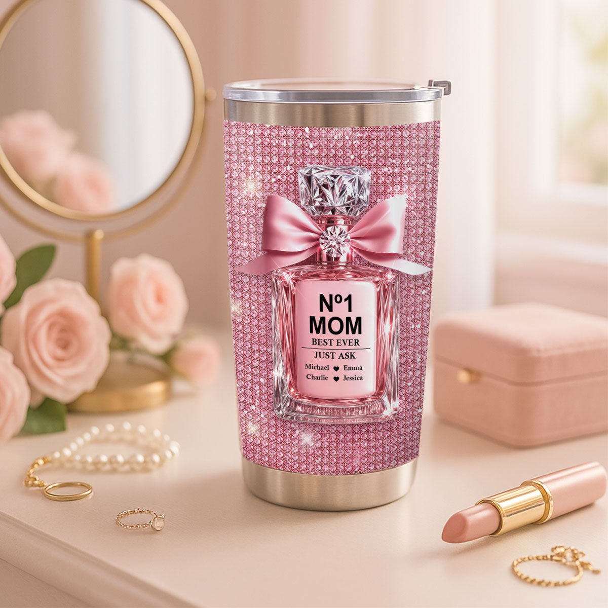 3D Effect Perfume MOM No 1 Best Ever Just Ask Personalized Tumbler, Gift For Mom