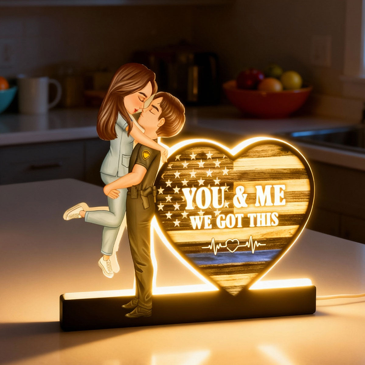 Hero Couple Kissing You & Me We Got This Job Occupation Flag Heart - Personalized Light Box