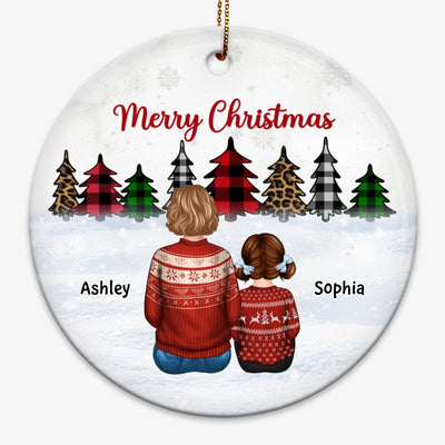 Christmas Tree Leopard Checkered Grandma Grandkids Back View Personalized Circle Ornament